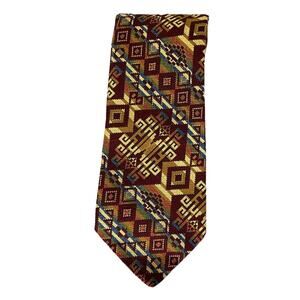 Vintage 70s Cotton Blend Wide Tie Geometric Aztec Pattern 3 3/4” X 54”